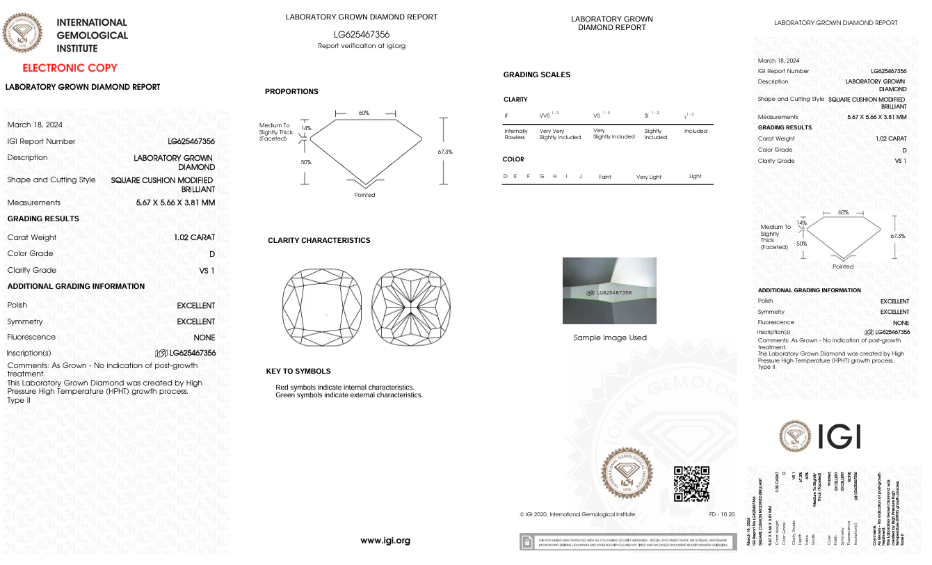 1.02 Carat Cushion Lab Grown Diamond, VS1/D - Image 2