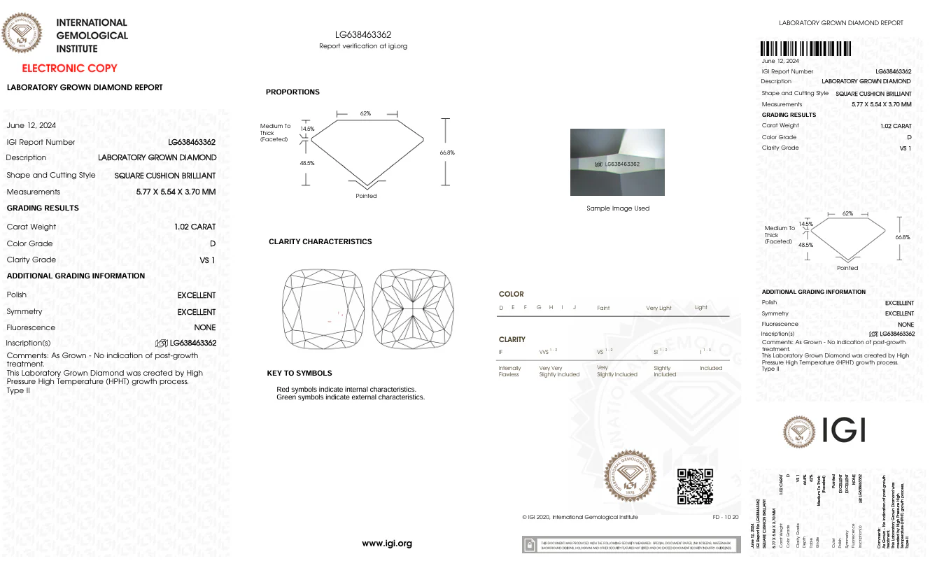 1.02 Carat Cushion Lab Grown Diamond,VS1/D - Image 2