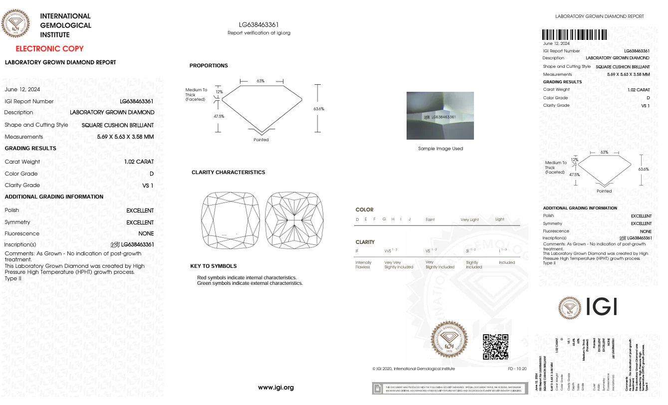 1.02 Carat Cushion Lab Grown Diamond, VS1/D - Image 2