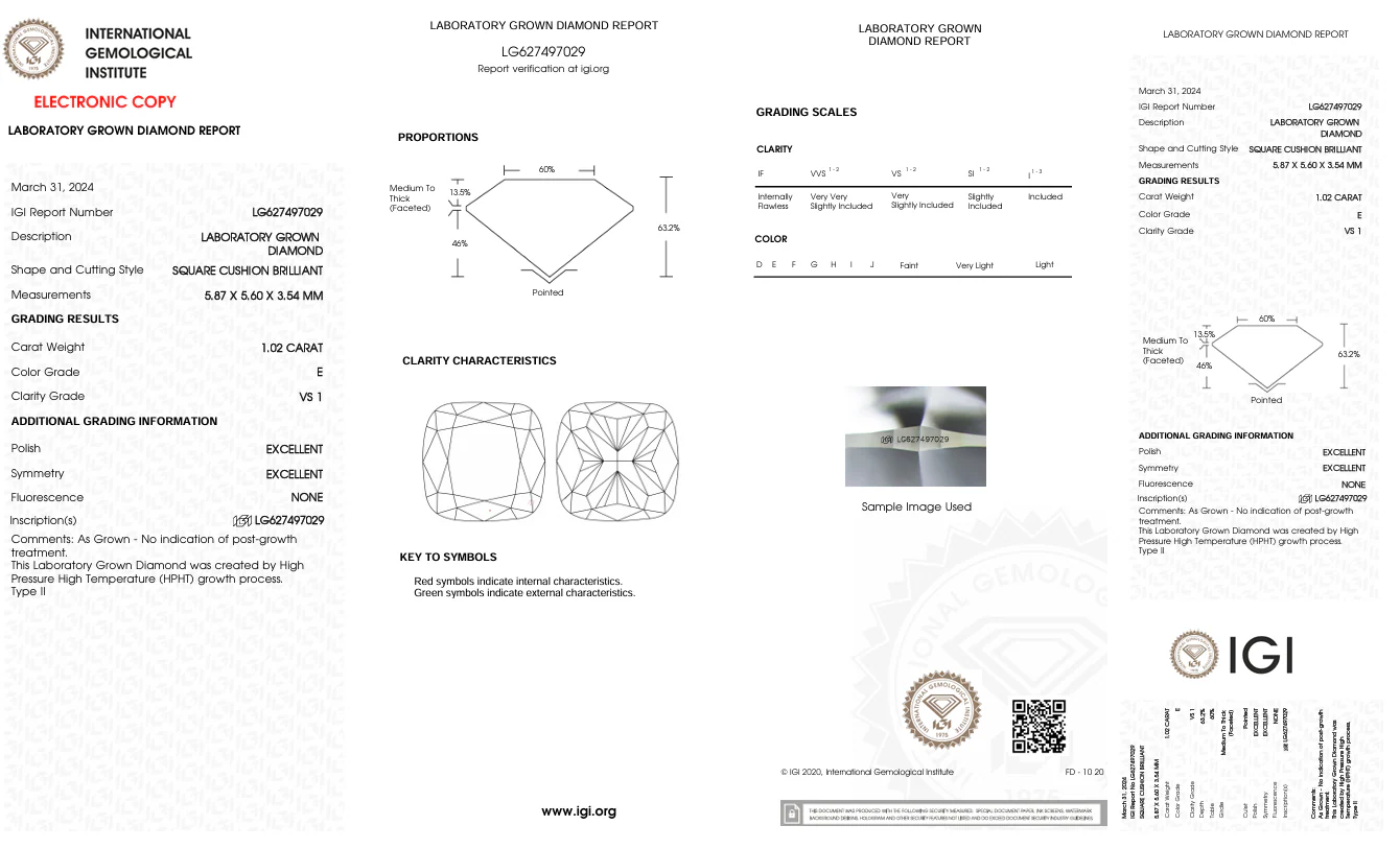 1.02 Carat Cushion Lab Grown Diamond, VS1/E - Image 2