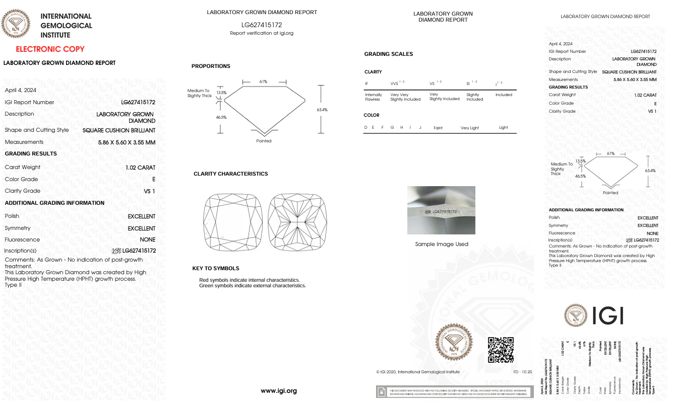1.02 Carat Cushion Lab Grown Diamond, VS1/E - Image 2