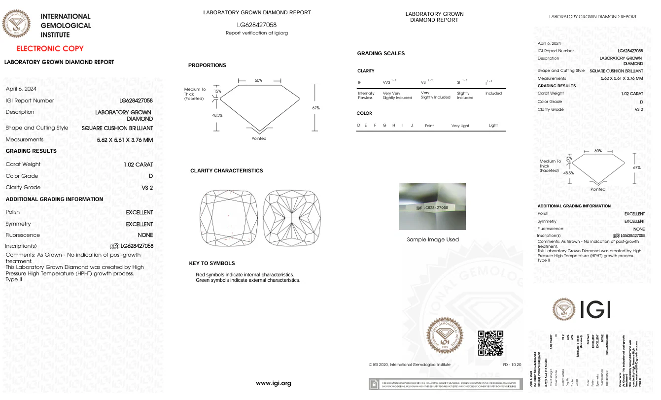 1.02 Carat Cushion Lab Grown Diamond, VS2/D - Image 2