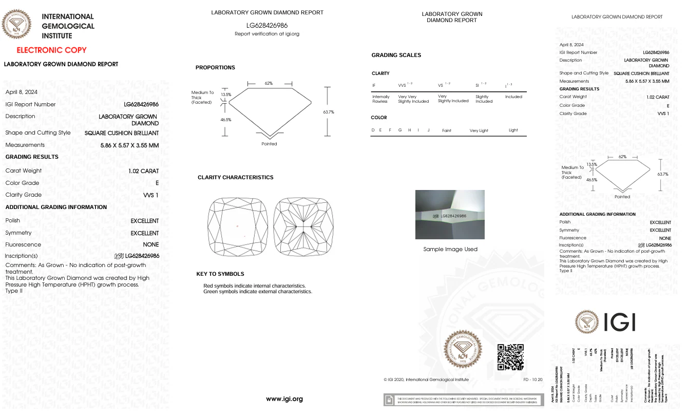 1.02 Carat Cushion Lab Grown Diamond, VVS1/E - Image 2