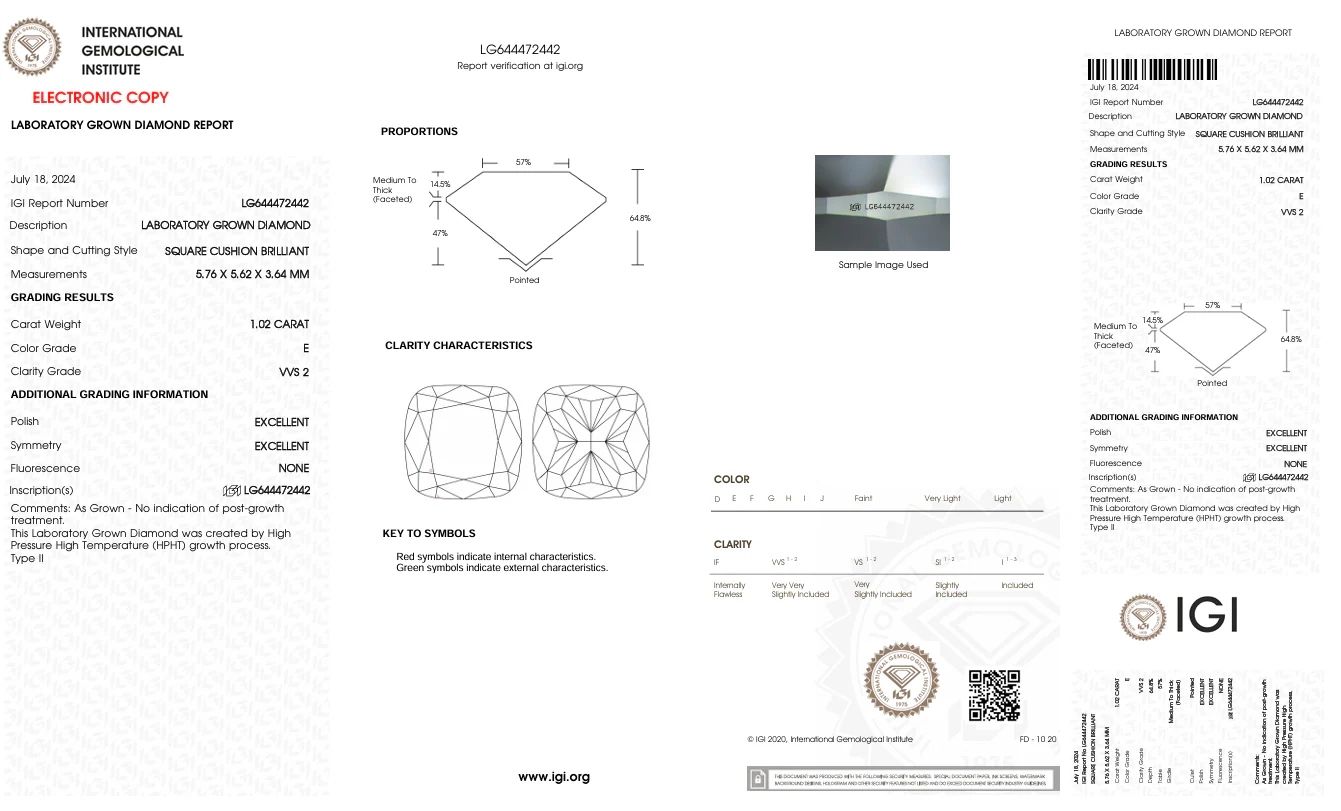 1.02 Carat Cushion Lab Grown Diamond, VVS2/E - Image 2