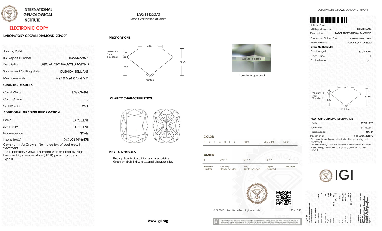 1.02 Carat Long Cushion Lab Grown Diamond, VS1/E - Image 2
