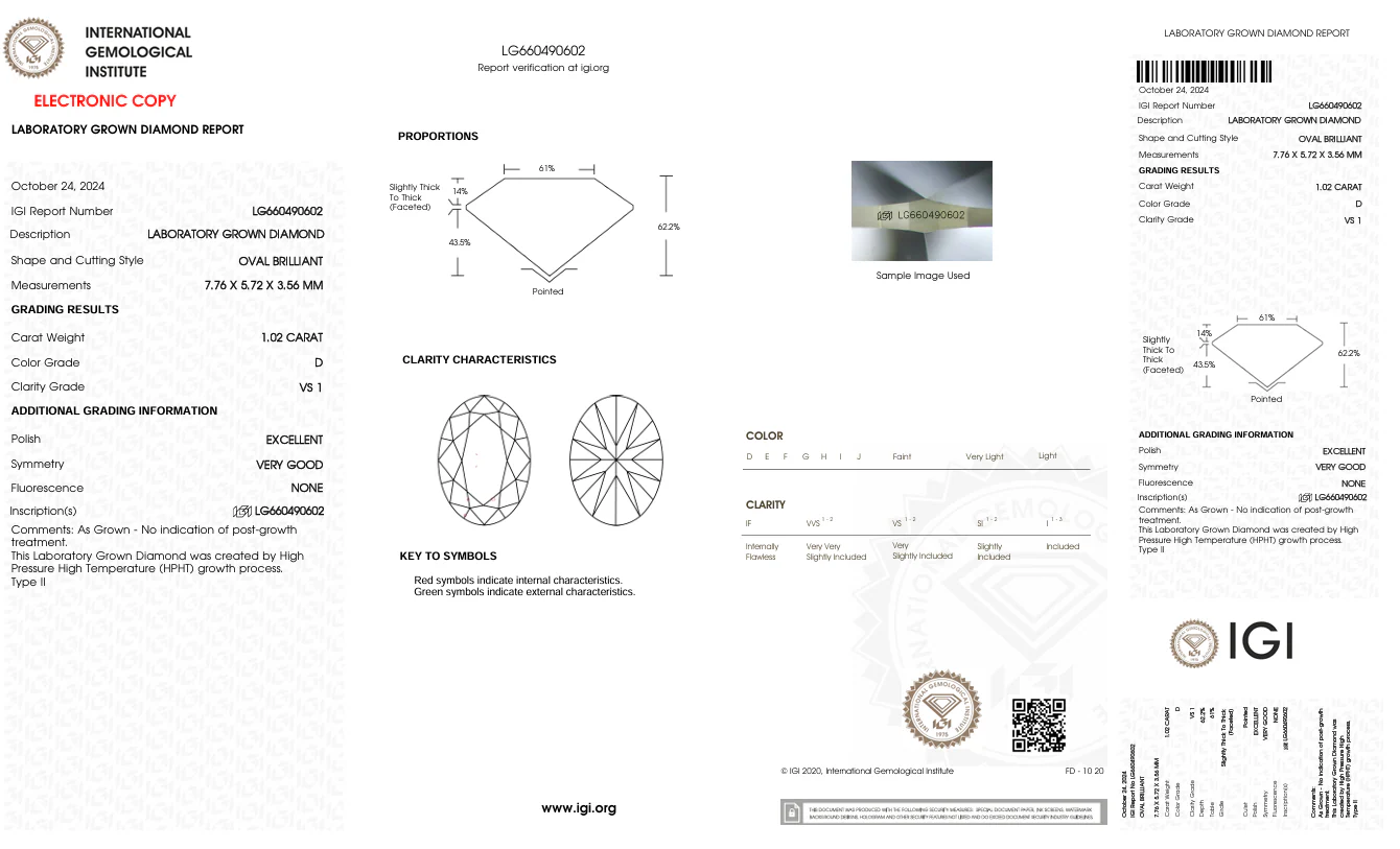 1.02 Carat Oval Lab Grown Diamond, VS1/D - Image 2