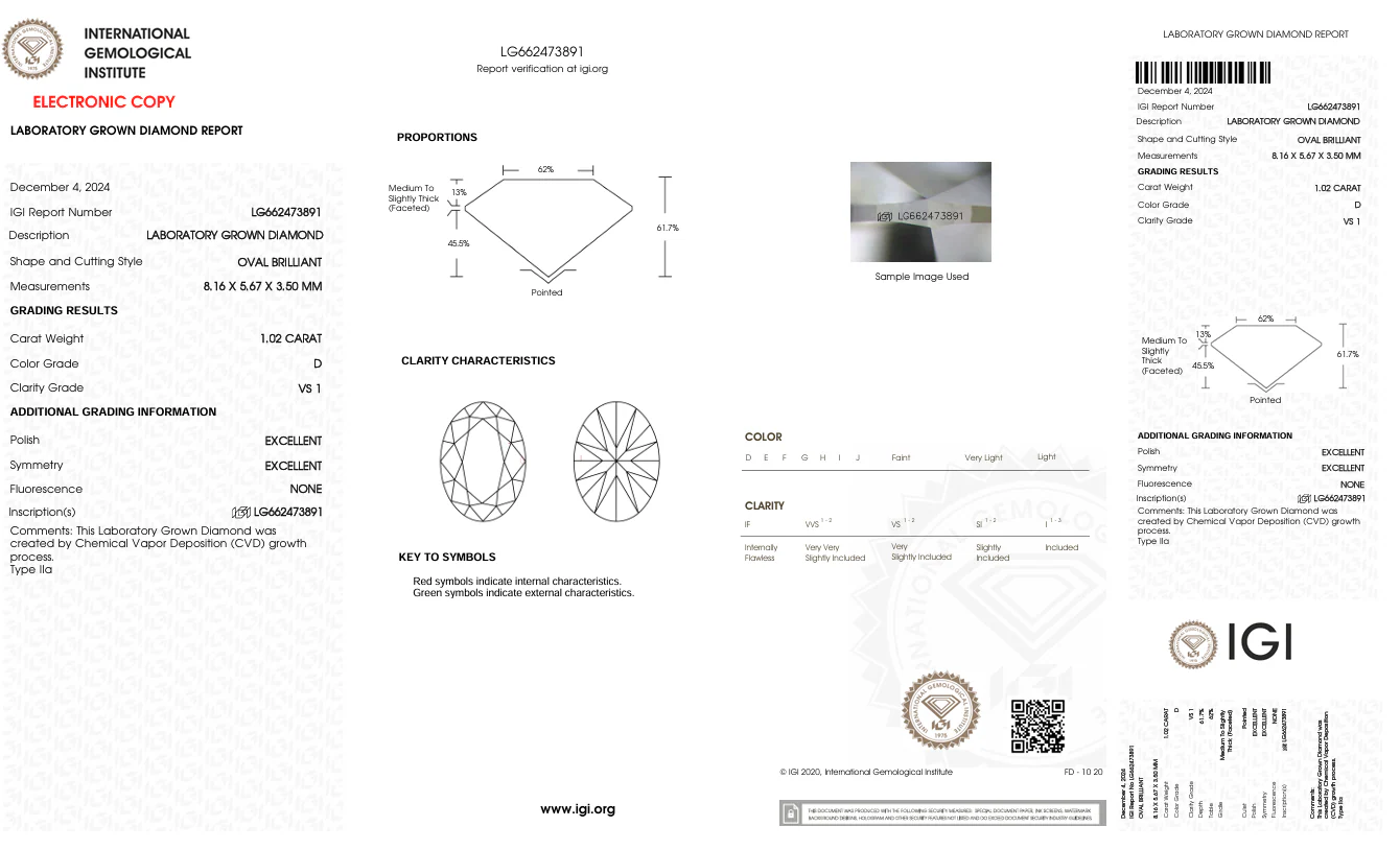 1.02 Carat Oval Lab Grown Diamond, VS1/D - Image 2