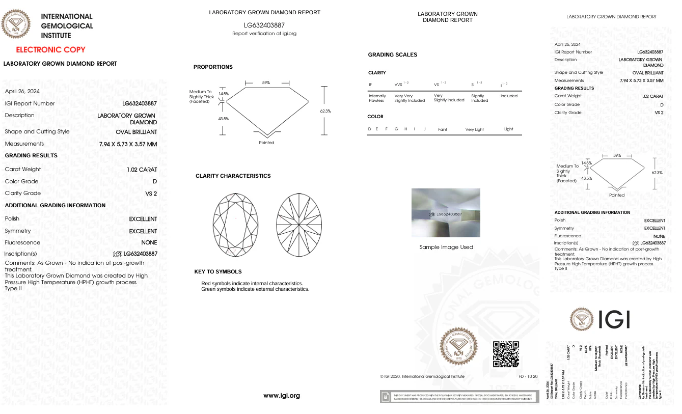 1.02 Carat Oval Lab Grown Diamond, VS2/D - Image 2