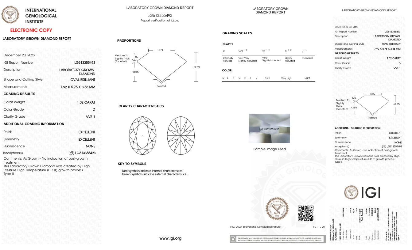 1.02 Carat Oval Lab Grown Diamond, VVS1/D - Image 2