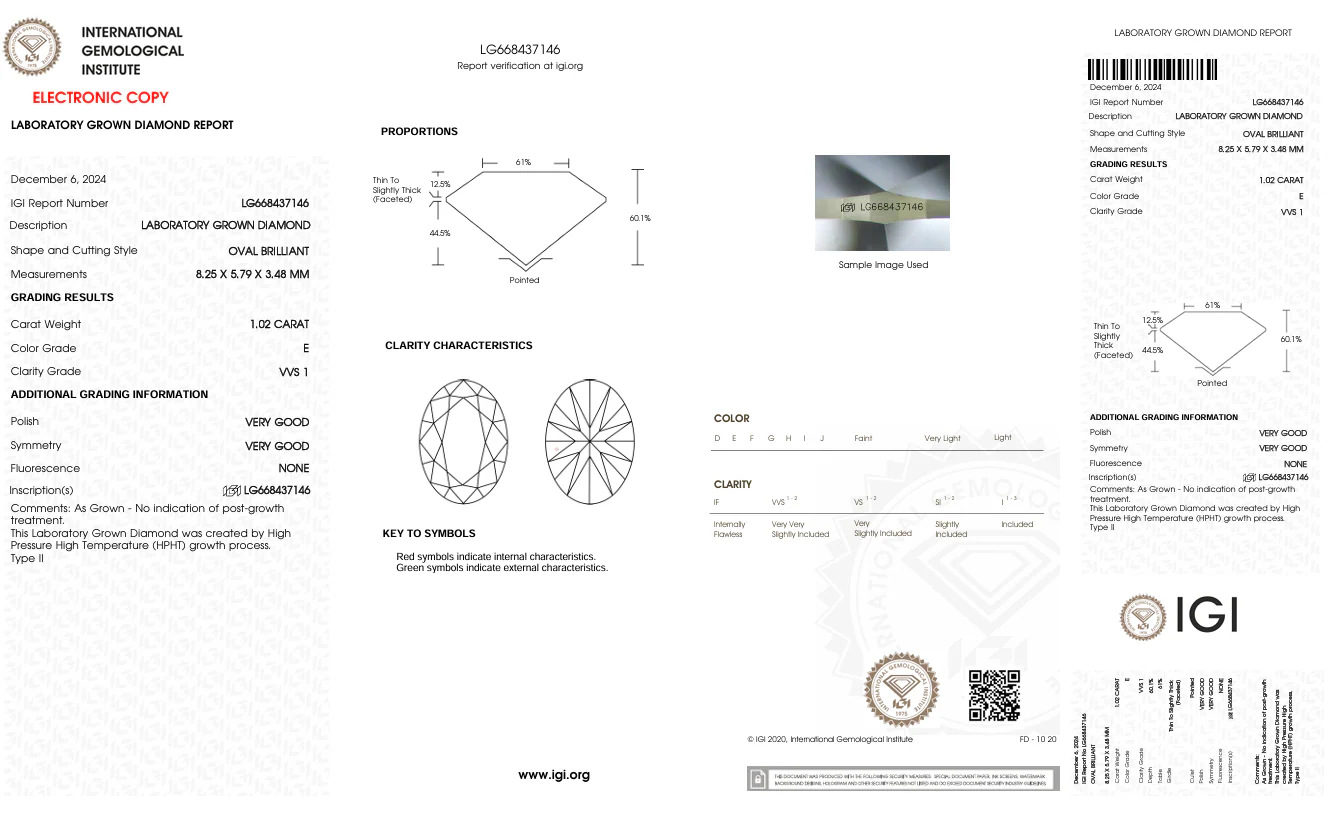 1.02 Carat Oval Lab Grown Diamond, VVS1/E - Image 2