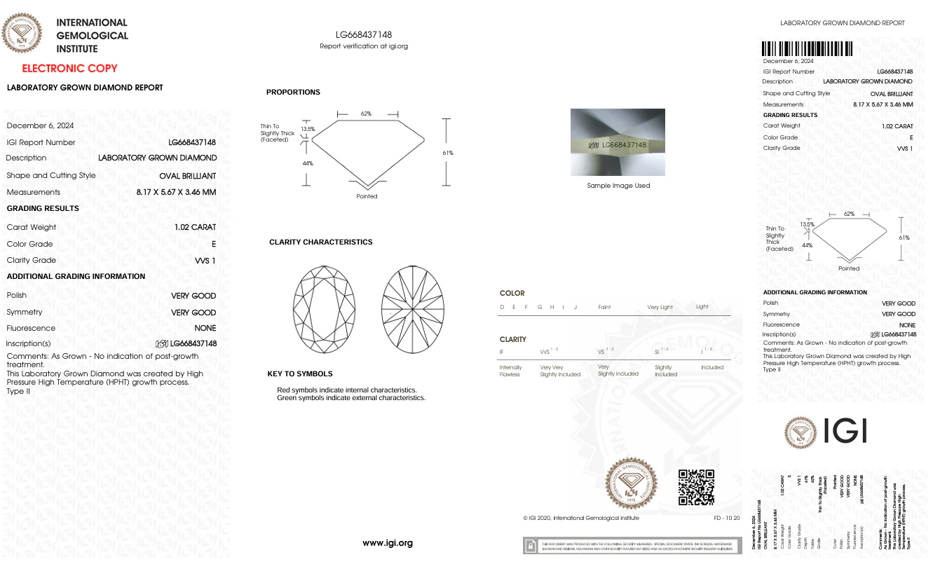 1.02 Carat Oval Lab Grown Diamond, VVS1/E - Image 2