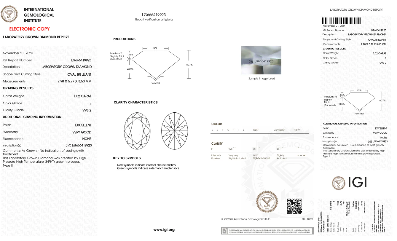 1.02 Carat Oval Lab Grown Diamond, VVS2/E - Image 2