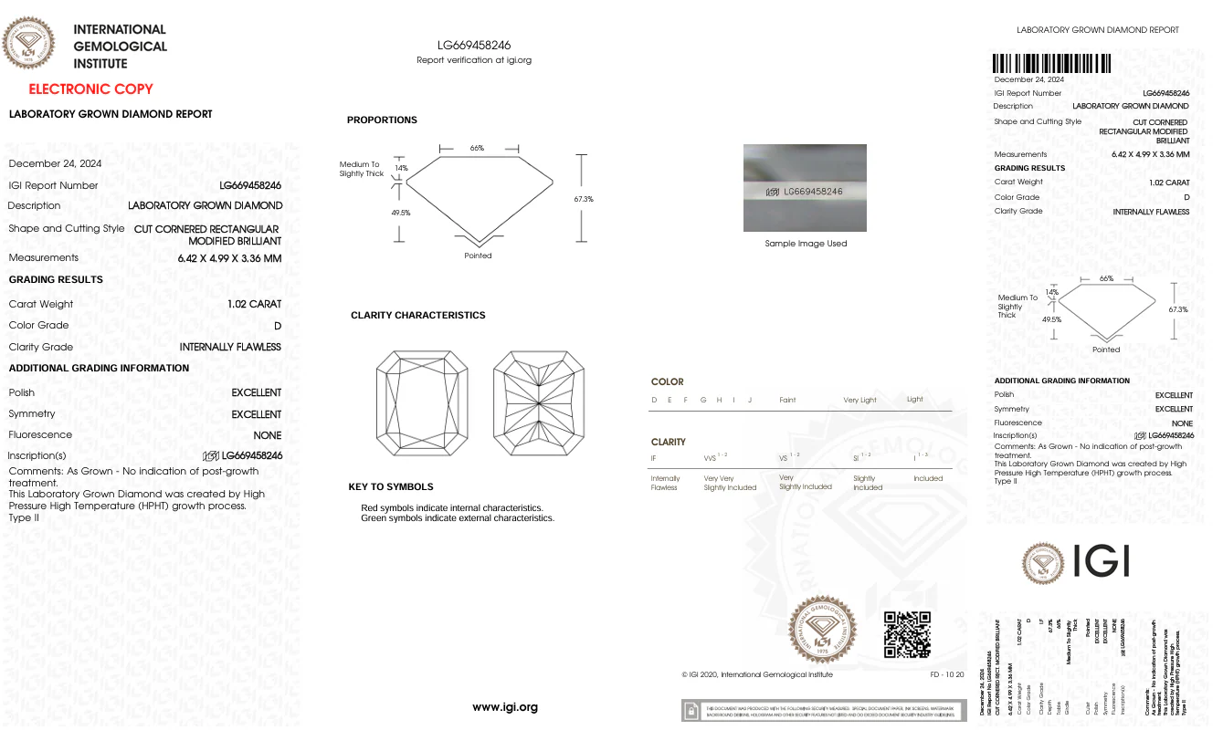 1.02 Carat Radiant Lab Grown Diamond, IF/D - Image 2