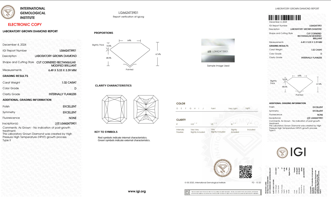 1.02 Carat Radiant Lab Grown Diamond, IF/D - Image 2