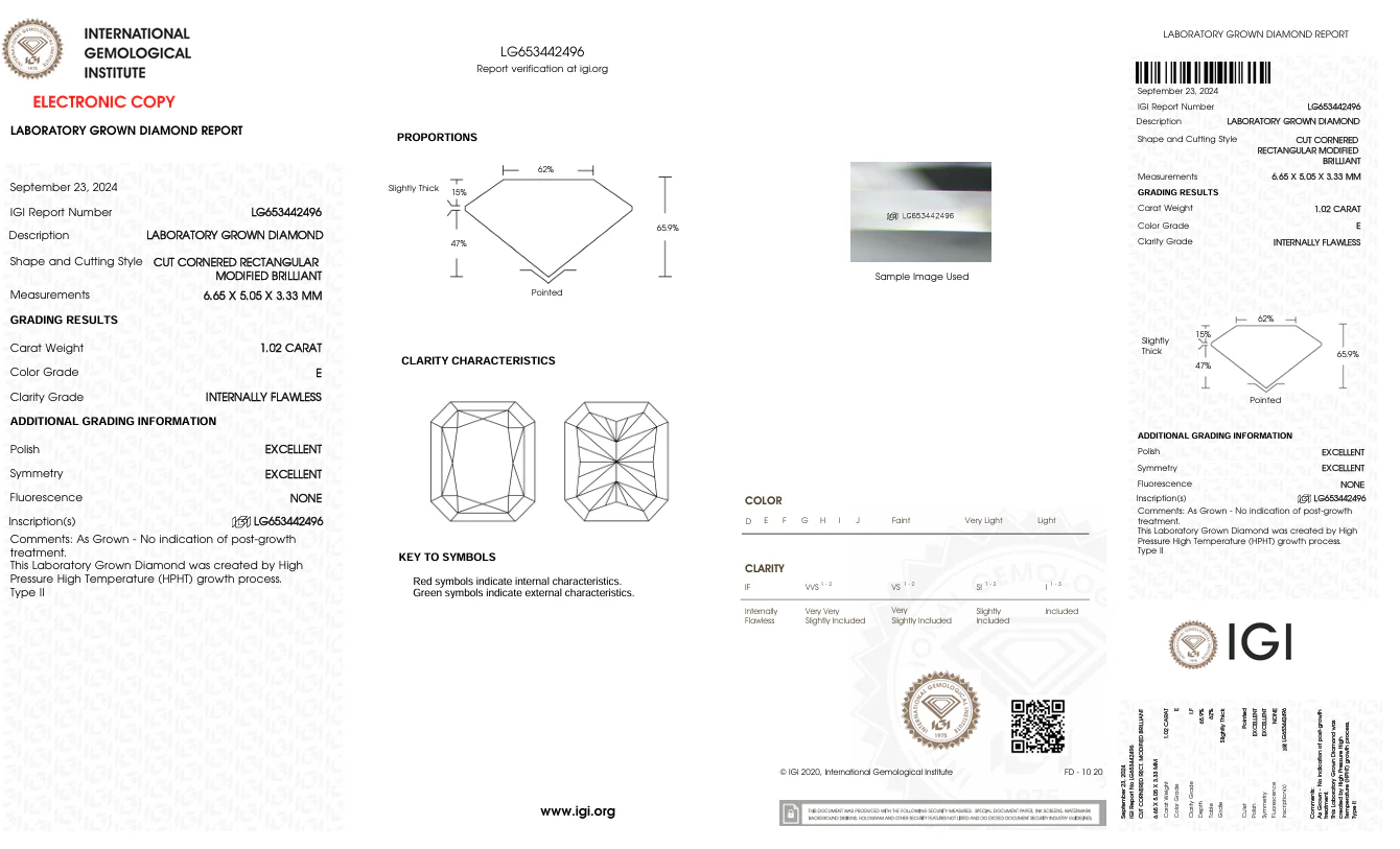 1.02 Carat Radiant Lab Grown Diamond, IF/E - Image 2