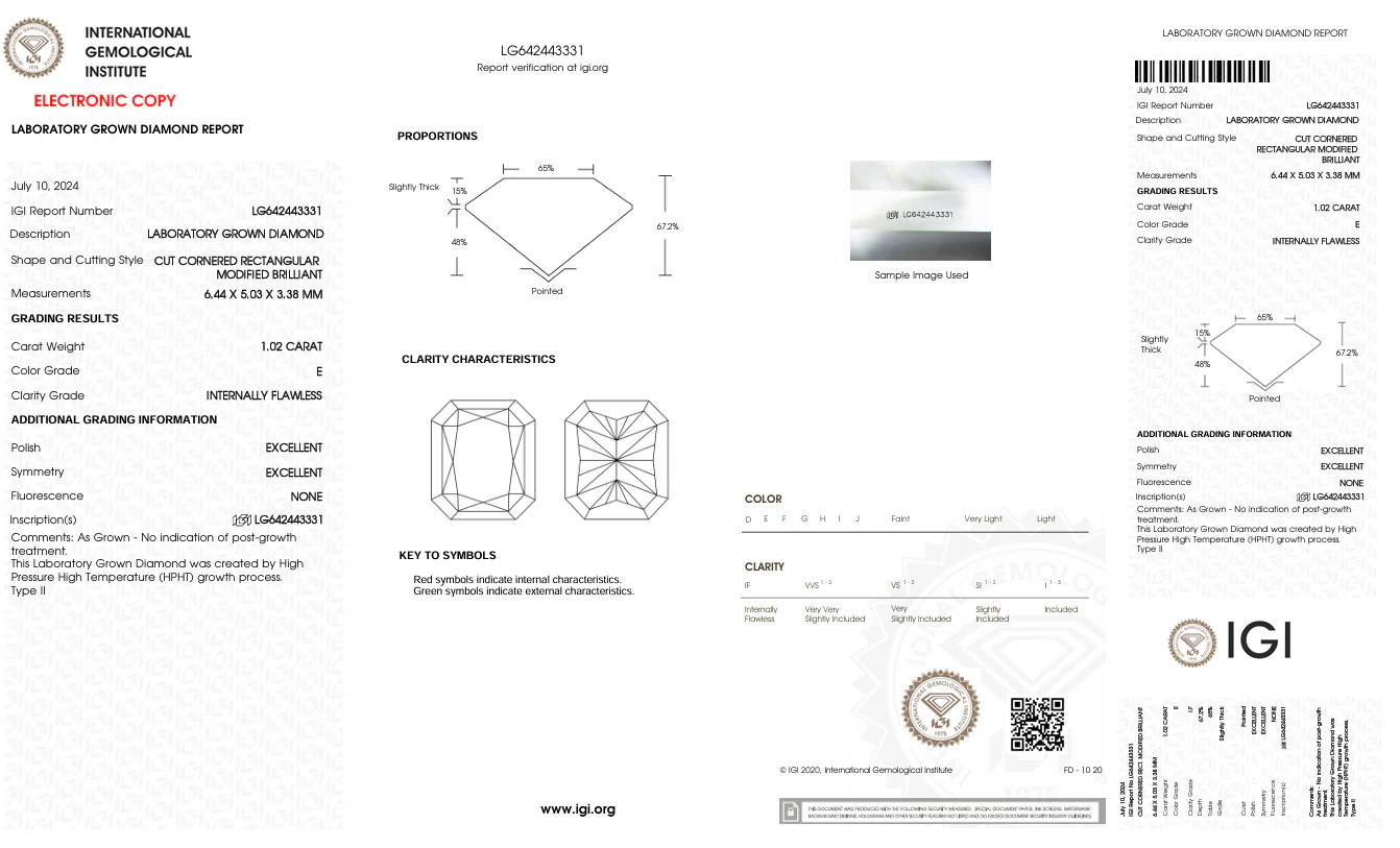 1.02 Carat Radiant Lab Grown Diamond, IF/E - Image 2