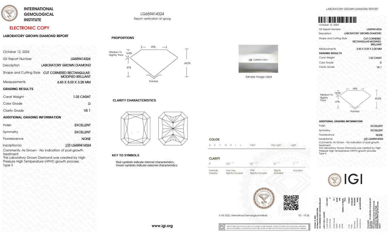 1.02 Carat Radiant Lab Grown Diamond, VS1/D - Image 2