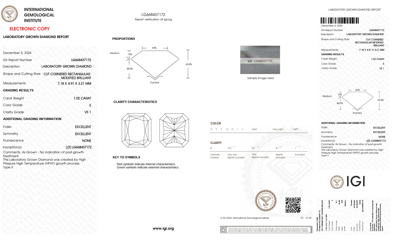 1.02 Carat Radiant Lab Grown Diamond, VS1/E - Image 2