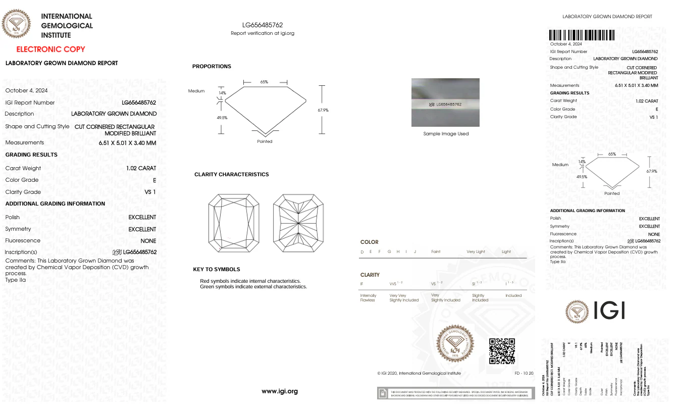1.02 Carat Radiant Lab Grown Diamond, VS1/E - Image 2