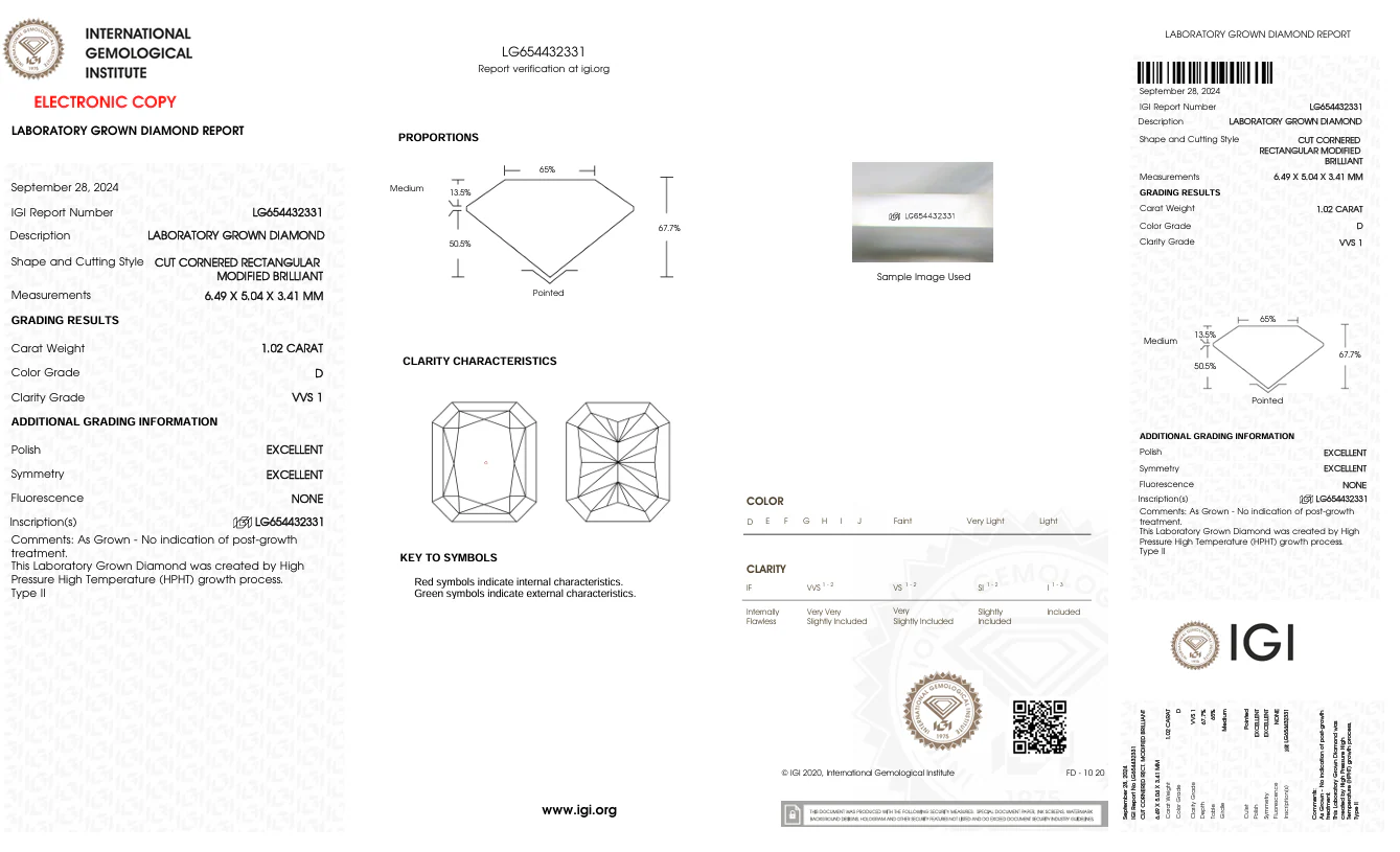 1.02 Carat Radiant Lab Grown Diamond, VVS1/D - Image 2