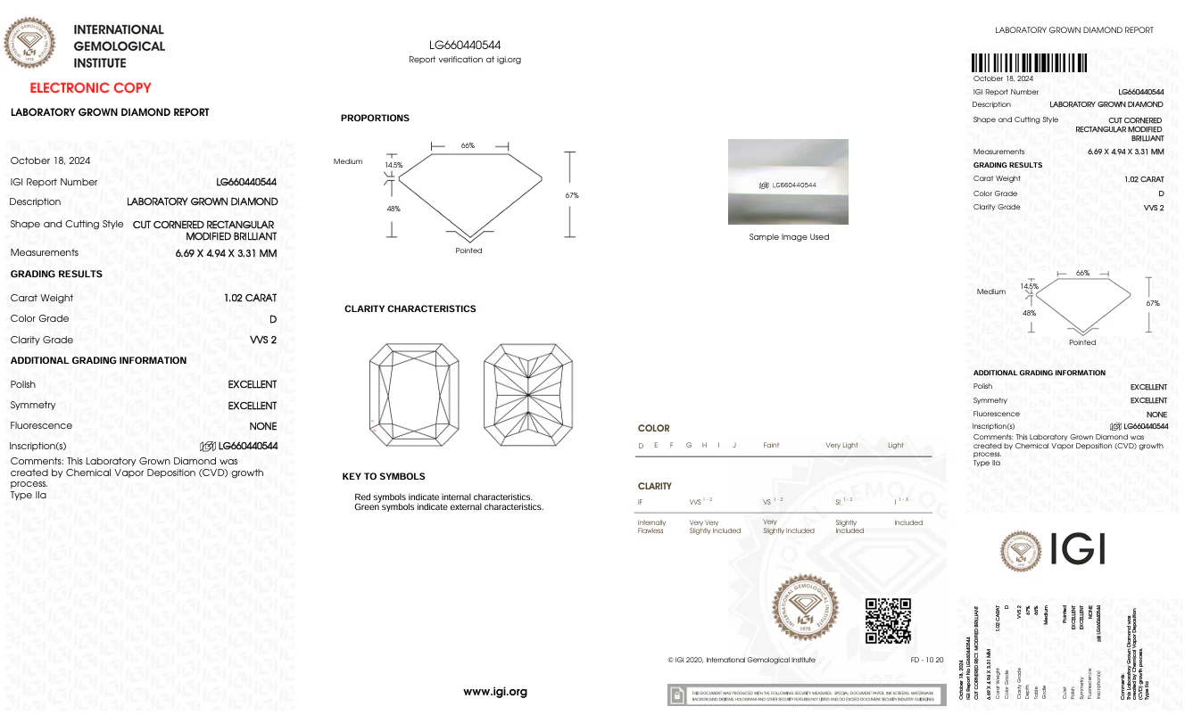1.02 Carat Radiant Lab Grown Diamond, VVS2/D - Image 2