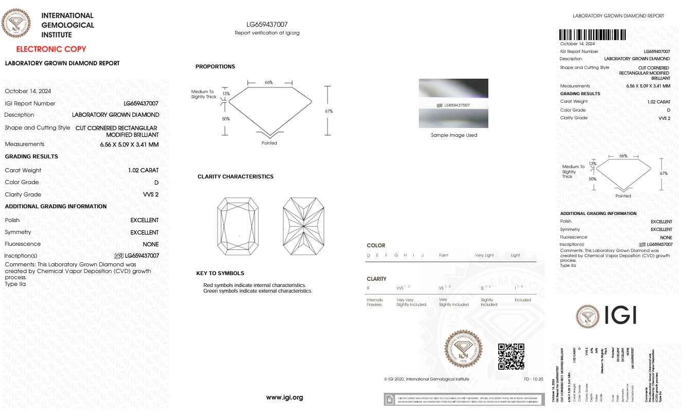 1.02 Carat Radiant Lab Grown Diamond, VVS2/D - Image 2