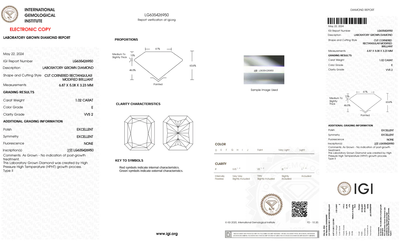 1.02 Carat Radiant Lab Grown Diamond, VVS2/E - Image 2