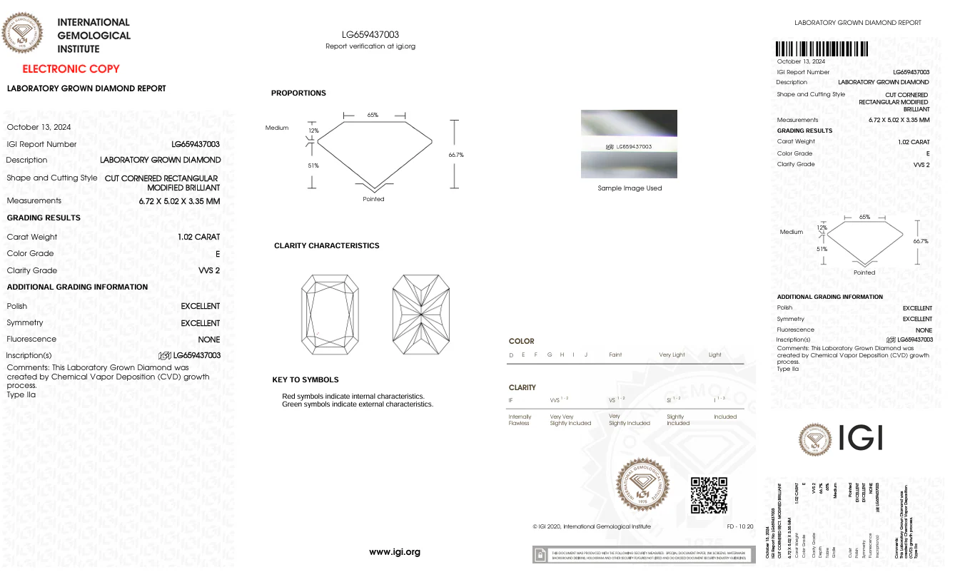 1.02 Carat Radiant Lab Grown Diamond, VVS2/E - Image 2