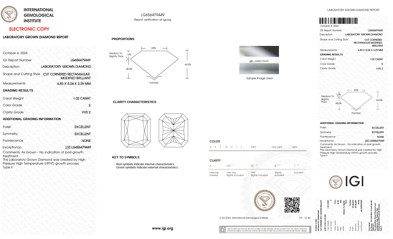 1.02 Carat Radiant Lab Grown Diamond, VVS2/E - Image 2