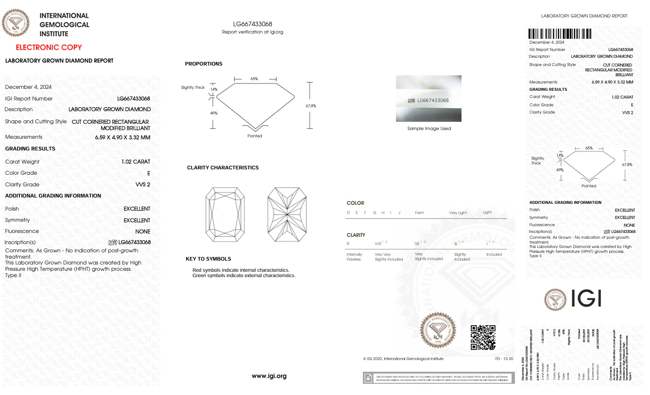 1.02 Carat Radiant Lab Grown Diamond, VVS2/E - Image 2