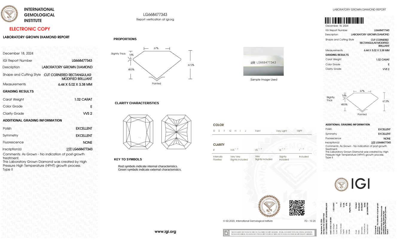 1.02 Carat Radiant Lab Grown Diamond, VVS2/E - Image 2