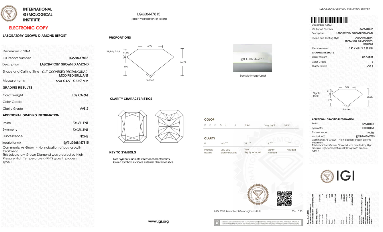 1.02 Carat Radiant Lab Grown Diamond, VVS2/E - Image 2