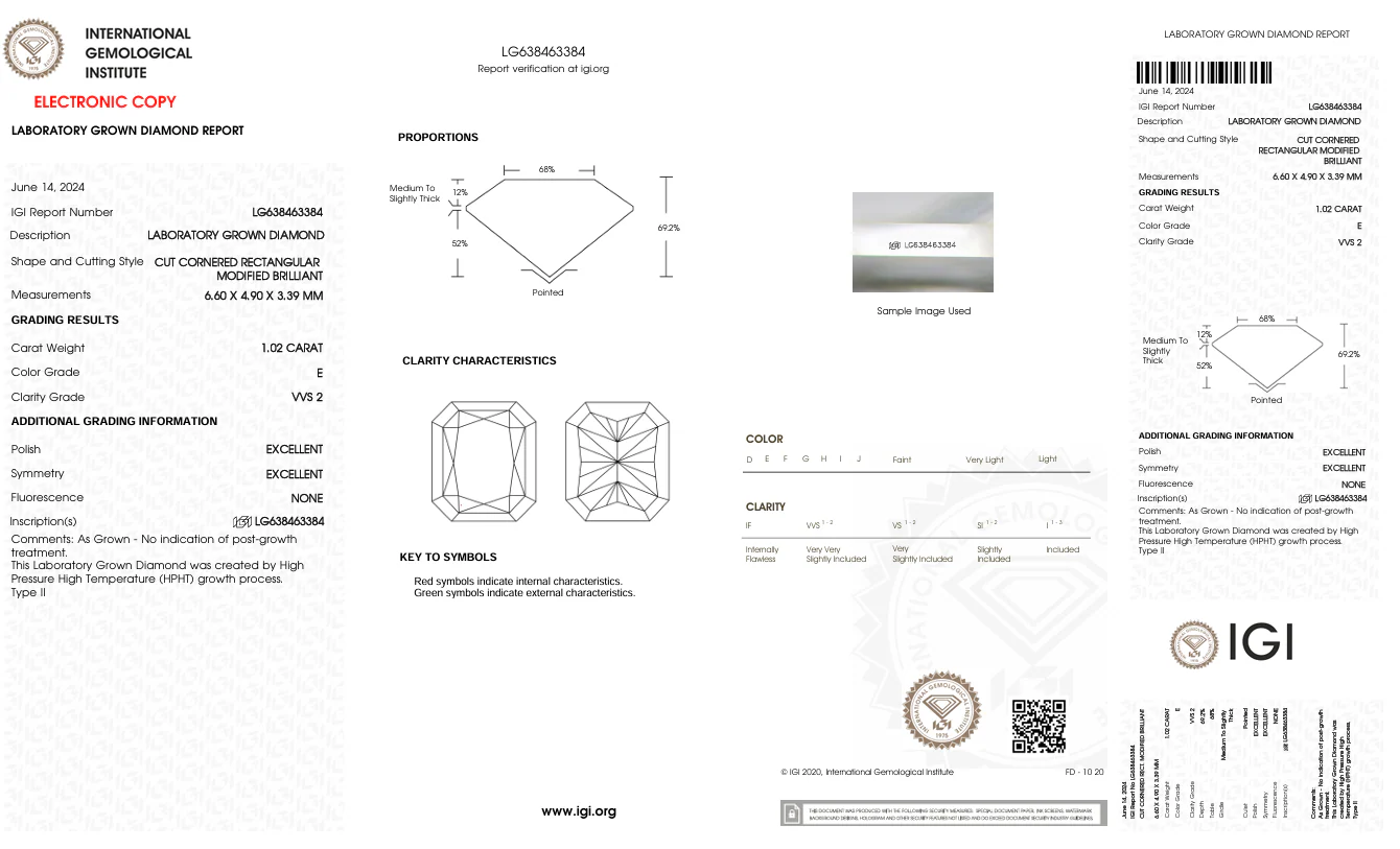 1.02 Carat Radiant Lab Grown Diamond, VVS2/E - Image 2