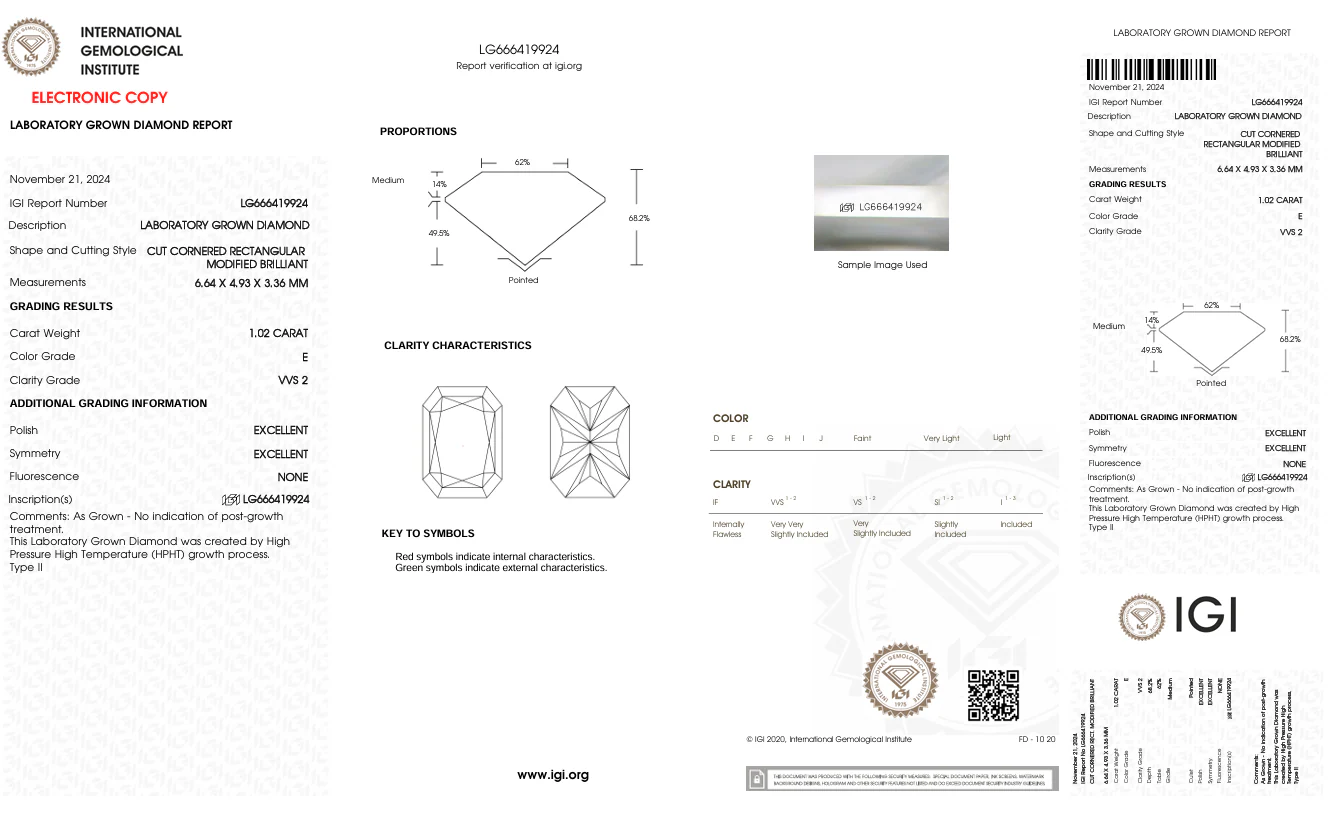 1.02 Carat Radiant Lab Grown Diamond, VVS2/E - Image 2