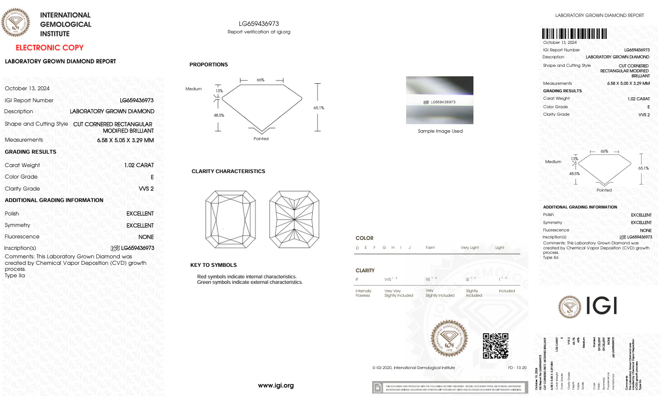 1.02 Carat Radiant Lab Grown Diamond, VVS2/E - Image 2