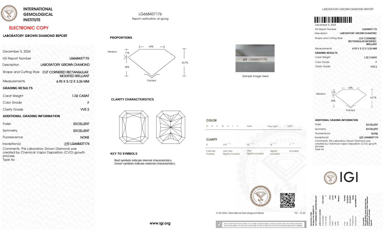 1.02 Carat Radiant Lab Grown Diamond, VVS2/F - Image 2