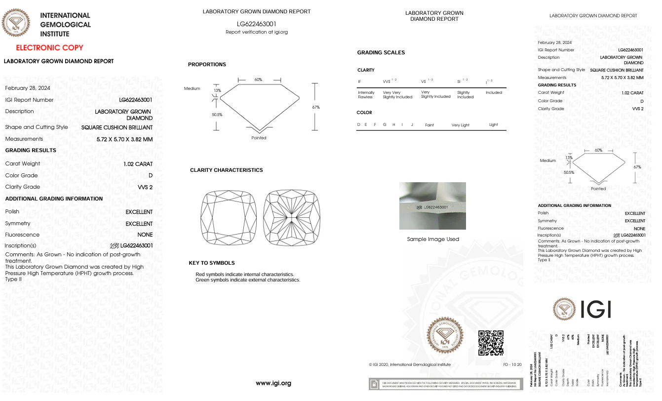 1.02 Carat Cushion Lab Grown Diamond, VVS2/D - Image 2