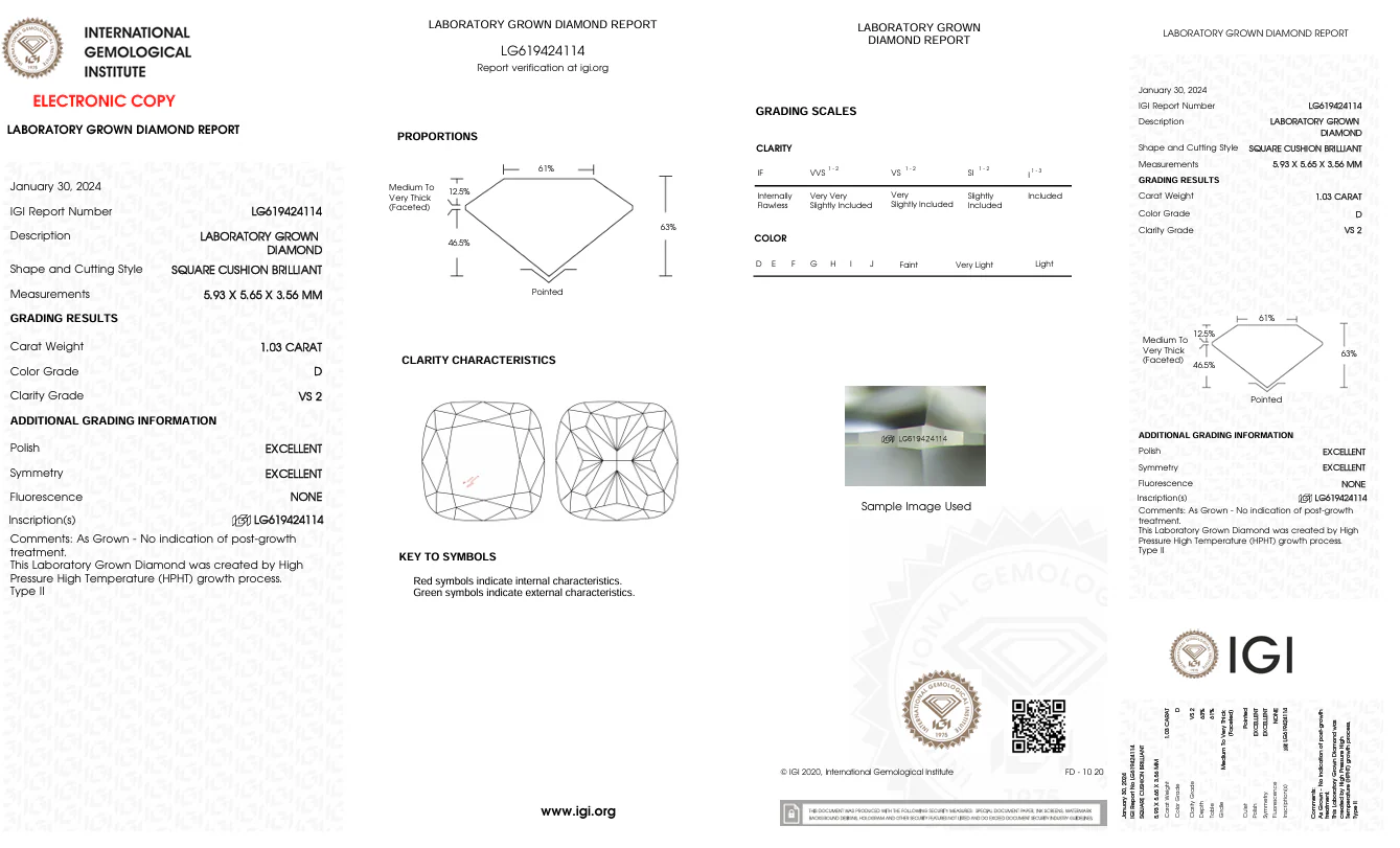 1.03 Carat Cushion Lab Grown Diamond, VS2/D - Image 2