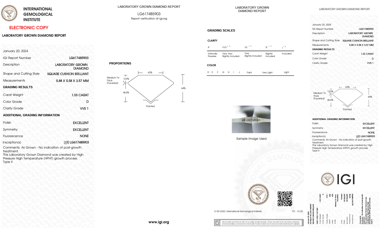 1.03 Carat Cushion Lab Grown Diamond, VVS1/D - Image 2