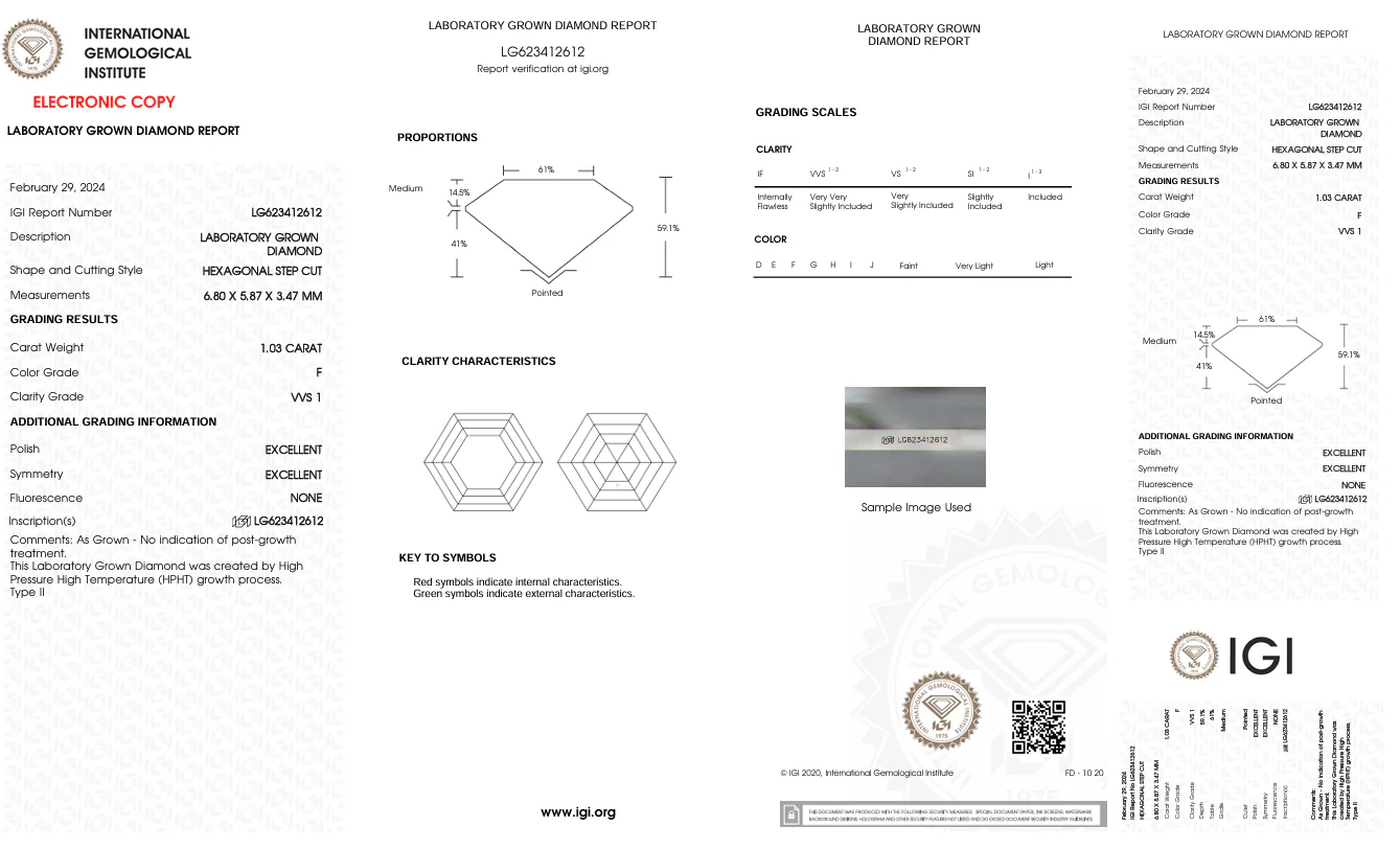 1.03 Carat Hexagonal Lab Grown Diamond, VVS1 /F - Image 2