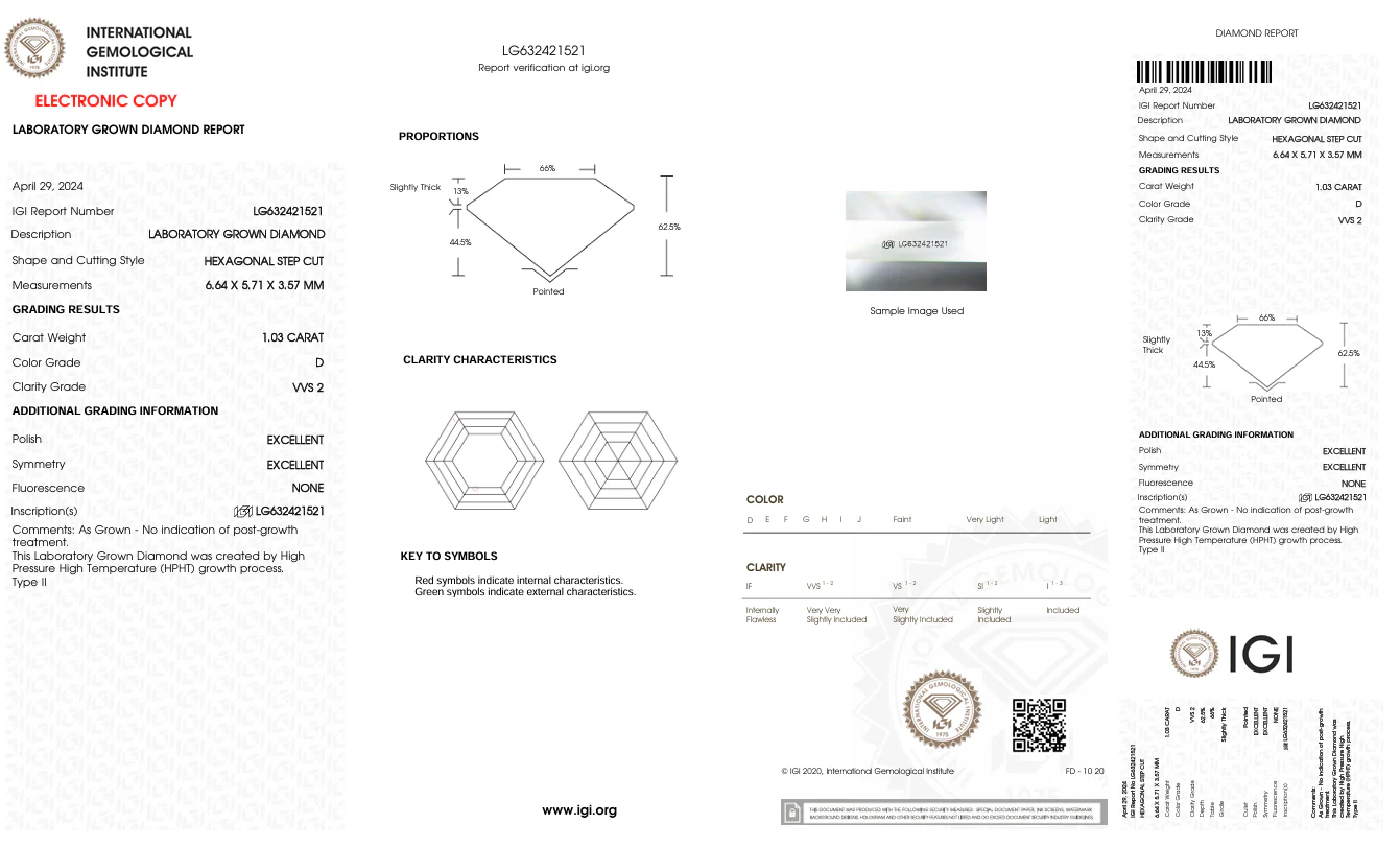 1.03 Carat Hexagonal Lab Grown Diamond, VVS2/D - Image 2