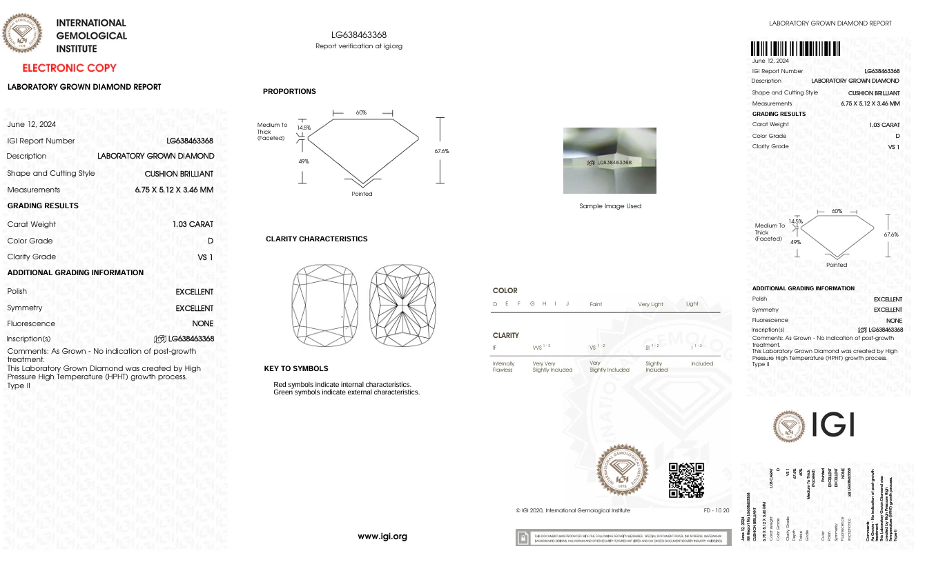 1.03 Carat Long Cushion Lab Grown Diamond, VS1/D - Image 2