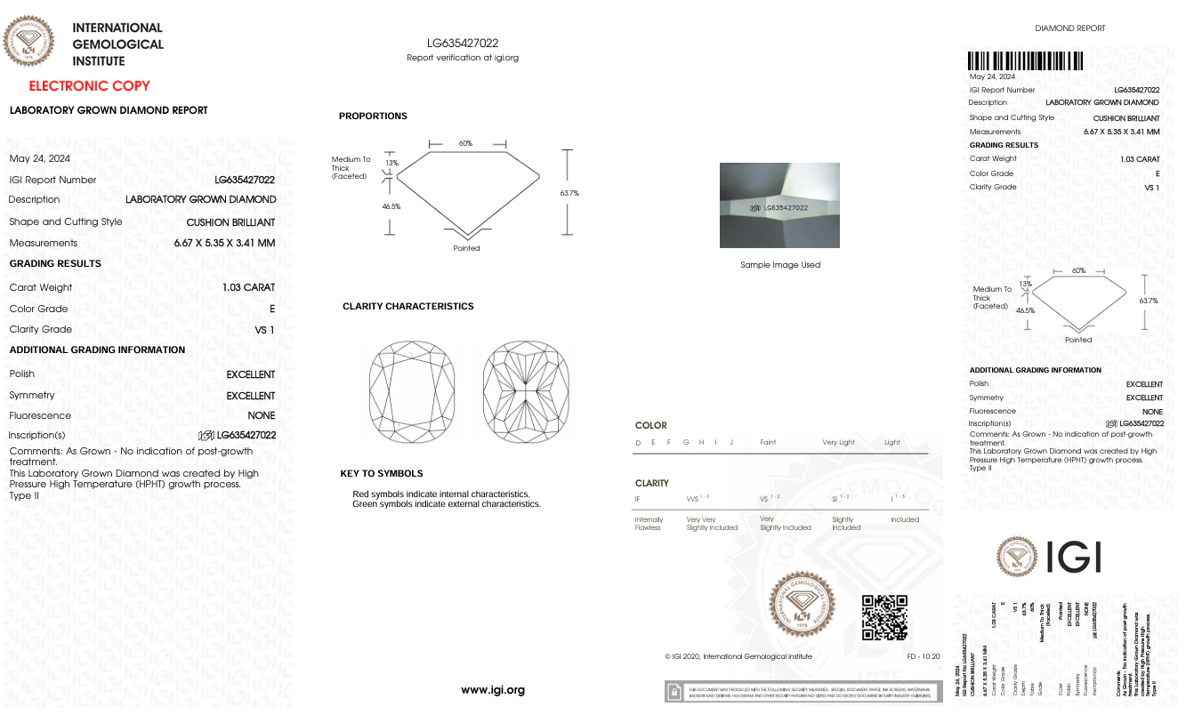 1.03 Carat Long Cushion Lab Grown Diamond, VS1/E - Image 2