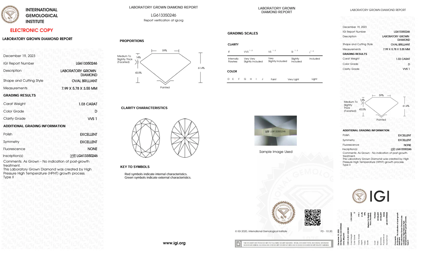 1.03 Carat Oval Lab Grown Diamond, VVS1/D - Image 2