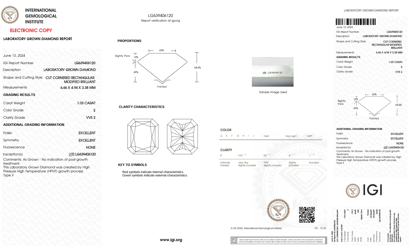 1.03 Carat Radiant Lab Grown Diamond, VVS2/E - Image 2