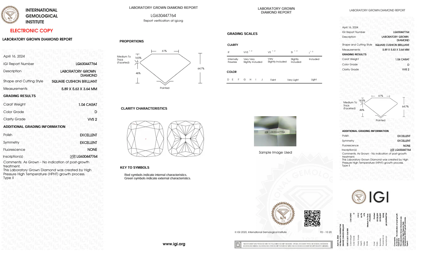 1.04 Carat Cushion Lab Grown Diamond, VVS2/D - Image 2