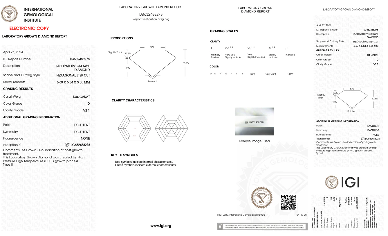 1.04 Carat Hexagonal Lab Grown Diamond, VS1/D - Image 2