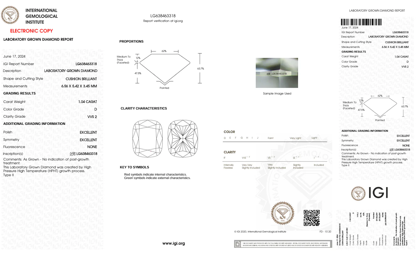 1.04 Carat Long Cushion Lab Grown Diamond, VVS2/D - Image 2