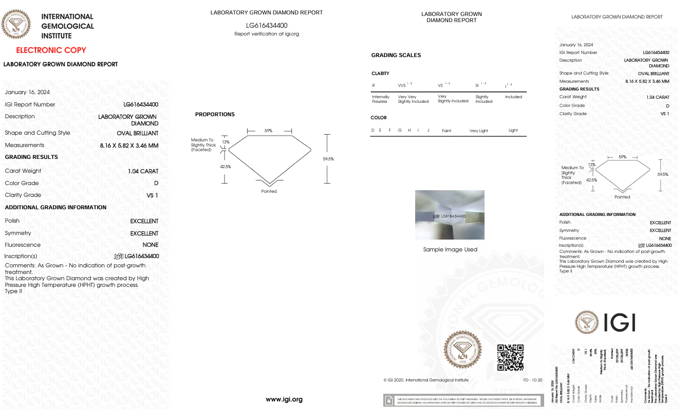 1.04 Carat Oval Lab Grown Diamond, VS1/D - Image 2