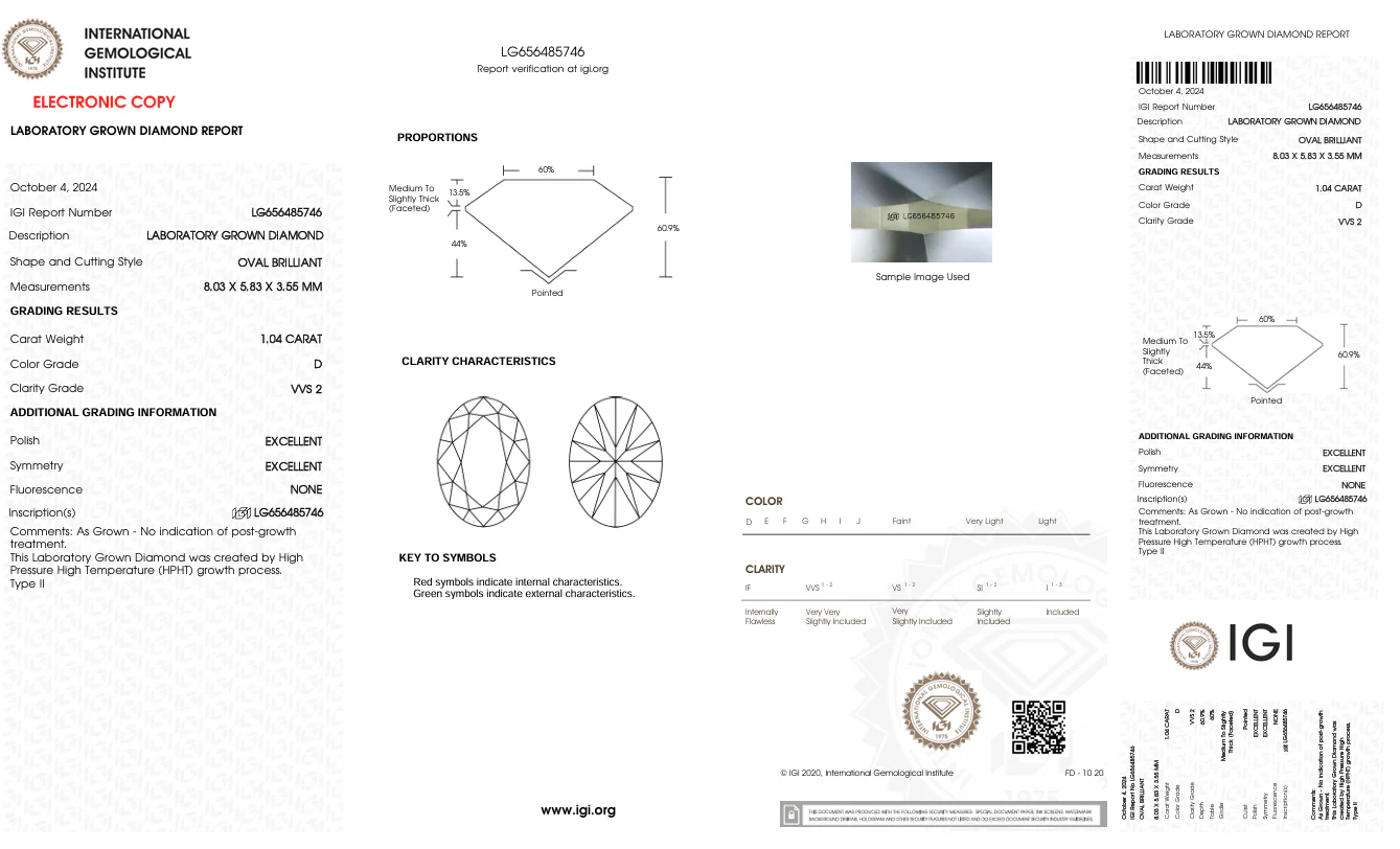 1.04 Carat Oval Lab Grown Diamond, VVS2/D - Image 2